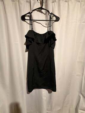 Ten Sixty Sherman Black Ruffled Strap Mini Dress